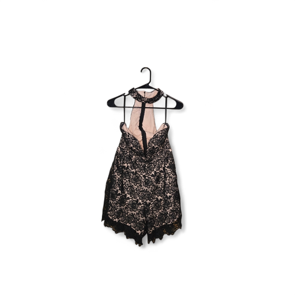 Chic Black and Pink Lace Romper